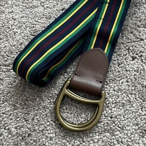 Unisex Ralph Lauren Striped Belt with Brass Buckle